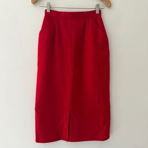 Mondrian Vintage Pencil Skirt Midi Wool Red Pockets Size 0 Office Siren